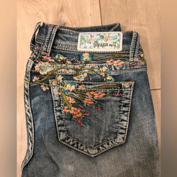 Grace in LA Floral Jeans Size 27 - Picture 2 of 5